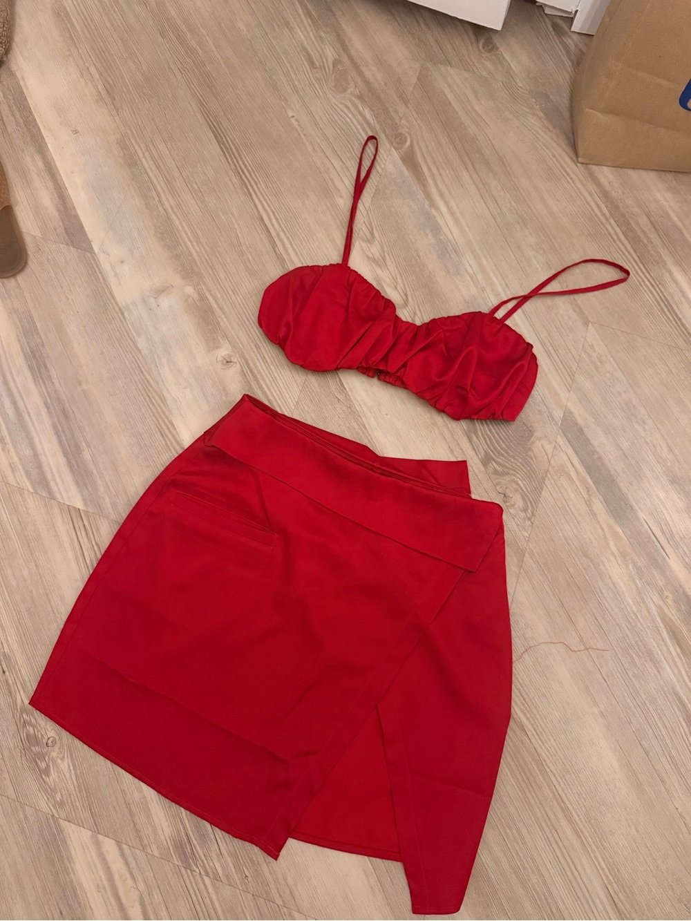 Fashion Nova Red Two-Piece Skirt Set